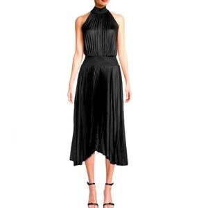 ELIE TAHARI PLEATED BLOUSON BLACK NWT MOCKNECK MINI DRESS‎ S